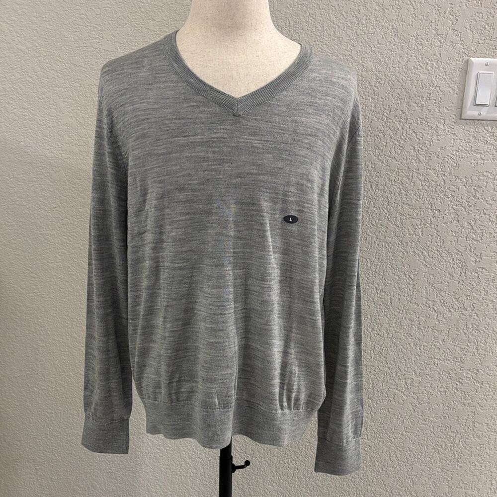 Van Heusen Merino Wool Blend Gray V-Neck Men's Sweater Large Preppy NWT NEW